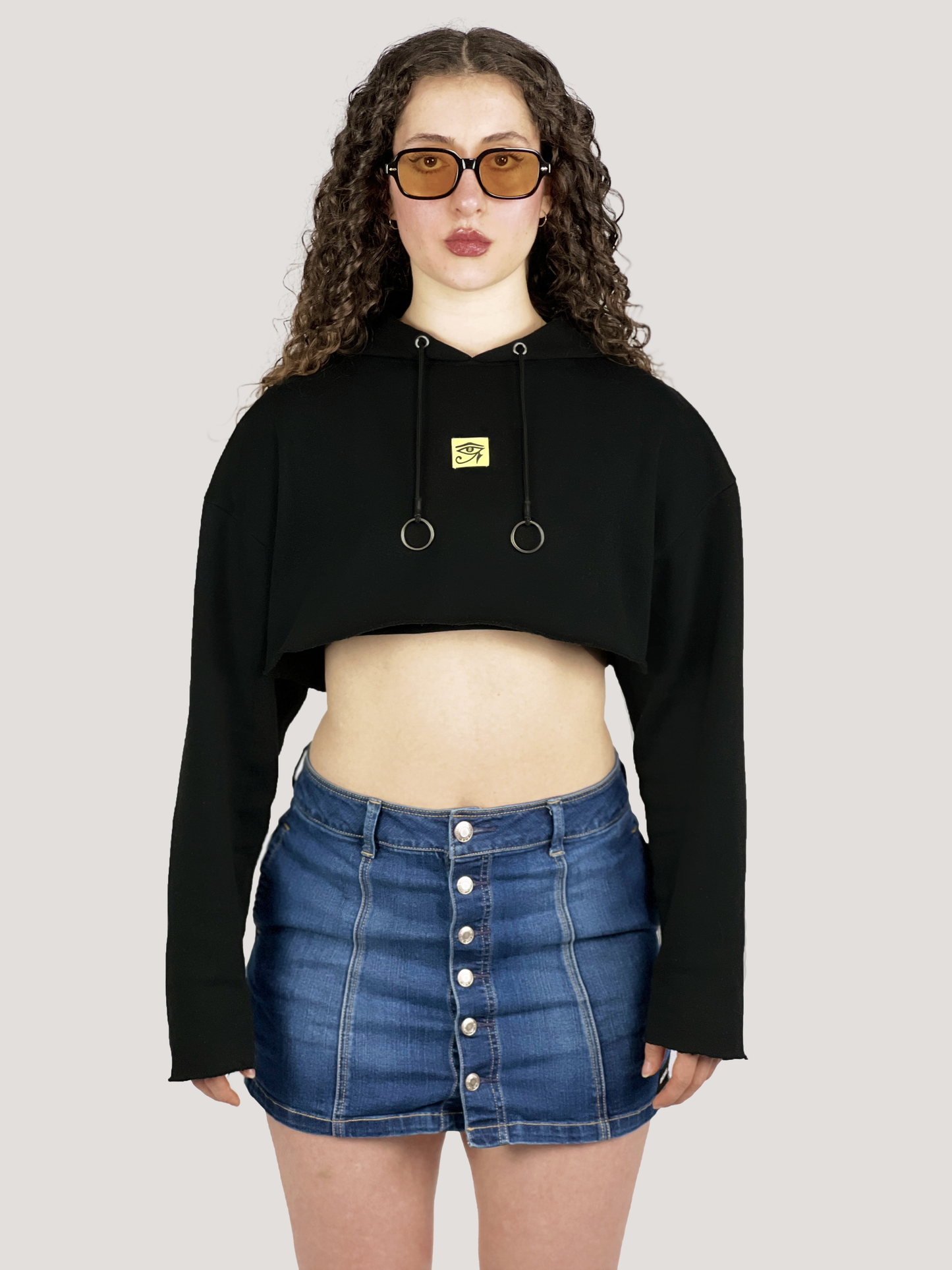 BLACK CROP GRNADE HOODIE