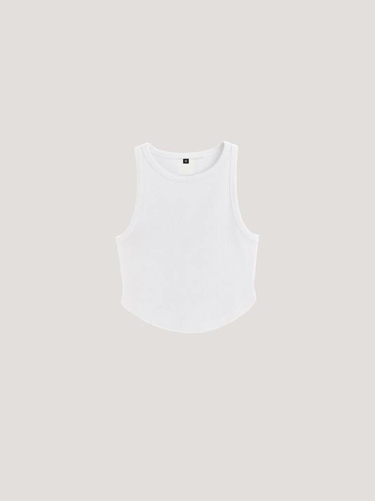 RIB-KNIT SLEEVELESS CROP-TOP (WHITE)